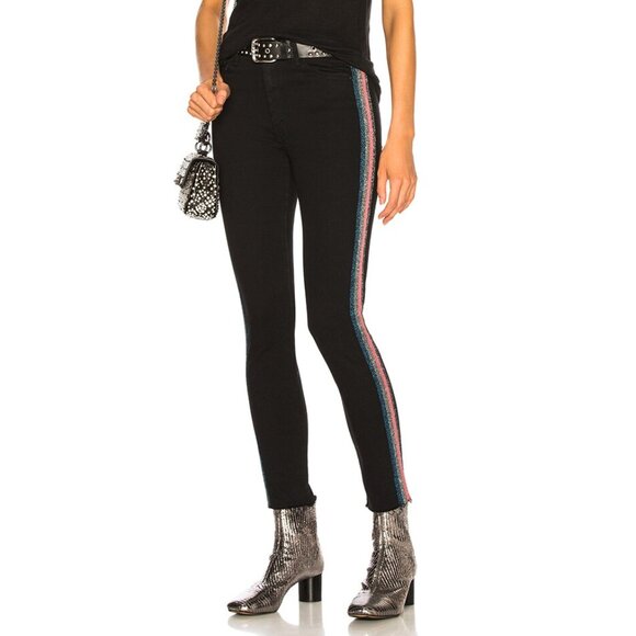 MOTHER Denim - Mother High Waisted Looker Ankle Fray Guilty Glitter Racer 26